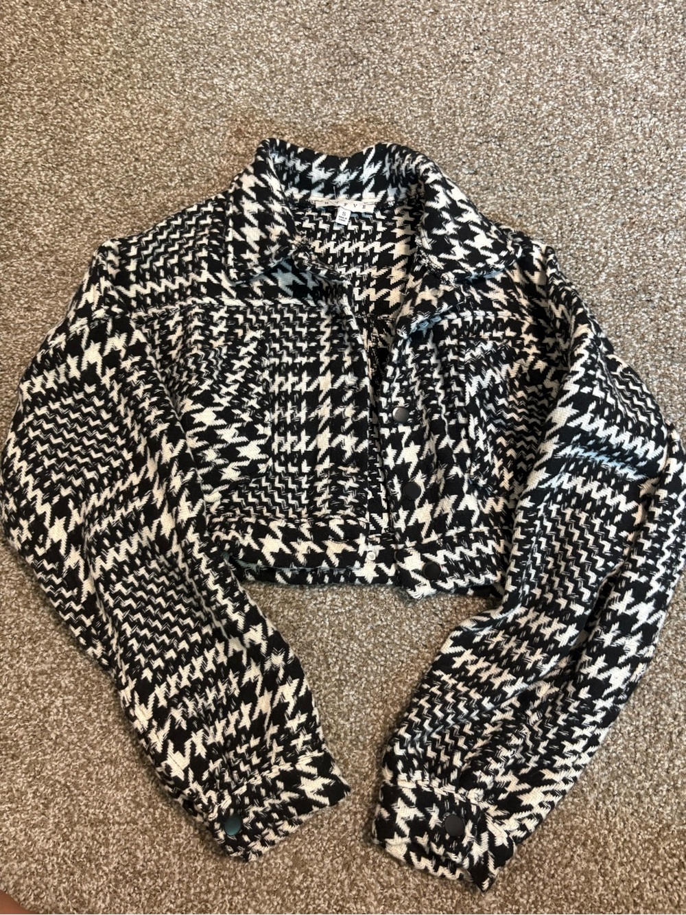 HYFVE Black & White Houndstooth Cropped Blazer